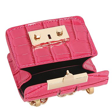 Croc Aligator Flap Mini Crossbody Bag
