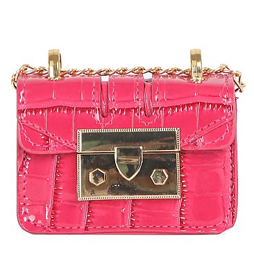 Croc Aligator Flap Mini Crossbody Bag