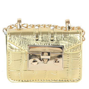 Croc Aligator Flap Mini Crossbody Bag