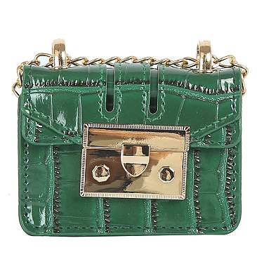 Croc Aligator Flap Mini Crossbody Bag