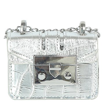Croc Aligator Flap Mini Crossbody Bag