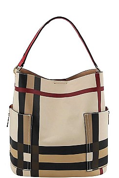 2 IN 1 PLAID CHECK SATCHEL WITH LONG STRAP