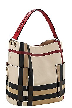 2 IN 1 PLAID CHECK SATCHEL WITH LONG STRAP