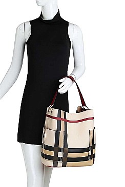 2 IN 1 PLAID CHECK SATCHEL WITH LONG STRAP