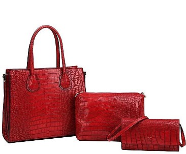 3 IN 1 CROCO PATTERN TOTE CROSSBODY SET