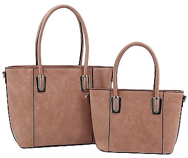 2IN1 TRENDY PLAIN DESIGN TOTE WITH MATCHING BAG SET