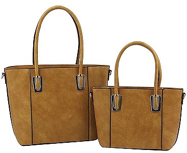 2IN1 TRENDY PLAIN DESIGN TOTE WITH MATCHING BAG SET