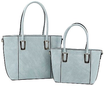 2IN1 TRENDY PLAIN DESIGN TOTE WITH MATCHING BAG SET
