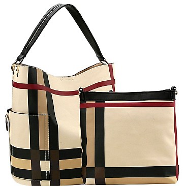 TALL CHECKERED SIDE POCKET ACCENT HOBO BAG