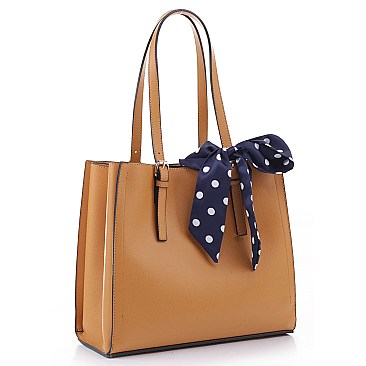 3-Compartment Polka Dot Scarf Accent Tote