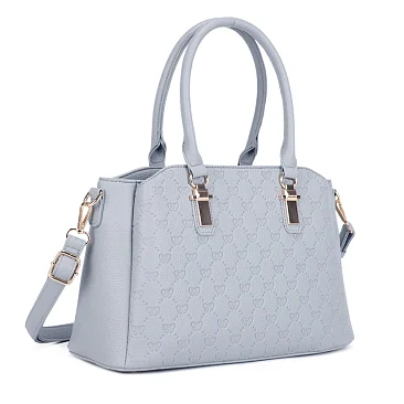blue Embossed Multi-Compartment Satchel