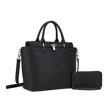 black 2-in-1 Padlock Bucket / Satchel set with wallet