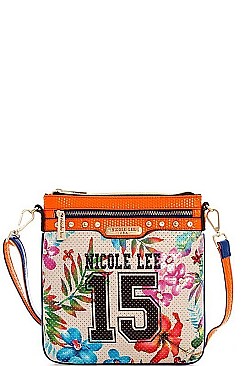 NICOLE LEE MESH TROPICAL PRINT CROSS BODY BAG