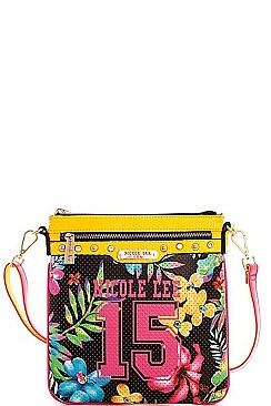 NICOLE LEE MESH TROPICAL PRINT CROSS BODY BAG