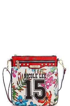 NICOLE LEE MESH TROPICAL PRINT CROSS BODY BAG