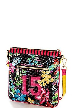 NICOLE LEE MESH TROPICAL PRINT CROSS BODY BAG