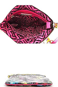NICOLE LEE MESH TROPICAL PRINT CROSS BODY BAG