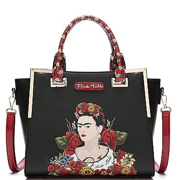 2-Way Authentic Frida Kahlo Flower Theme Wing Satchel