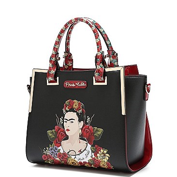 2-Way Authentic Frida Kahlo Flower Theme Wing Satchel