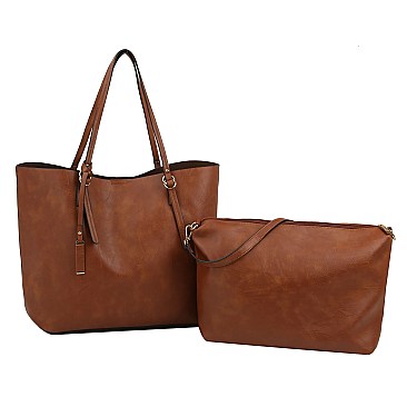 2 in 1 Textured Faux-leather Tote