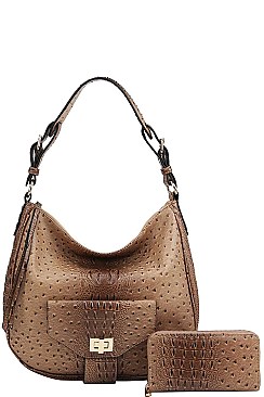 2 IN 1 CROCO HOBO BAG WITH MATCHING WALLET