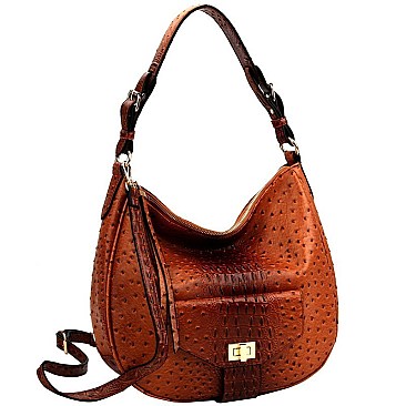 2-Way Turn-Lock Accent Ostrich Print Hobo Wallet SET