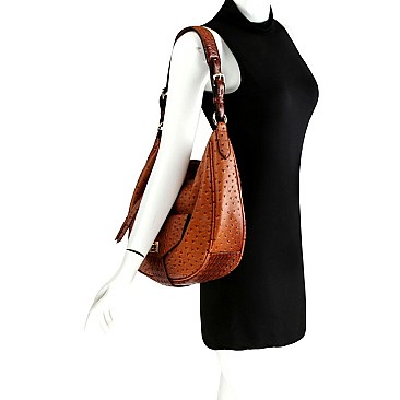 2-Way Turn-Lock Accent Ostrich Print Hobo Wallet SET