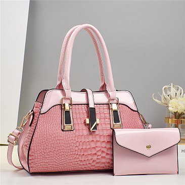 2 in 1 Crocodile & Patent Satchel Pouch Set