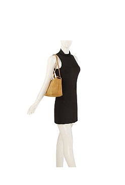 Faux Suede Boston Bag
