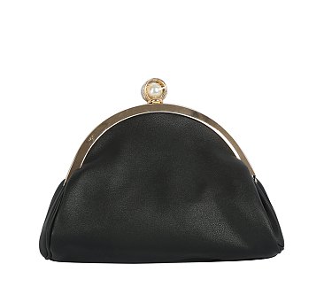 Pearl Buckle Crystal Frame Clutch Evening Bag