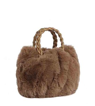 Faux Fur Braided Handle Tote Bag