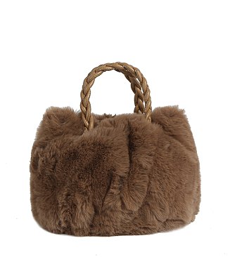 Faux Fur Braided Handle Tote Bag