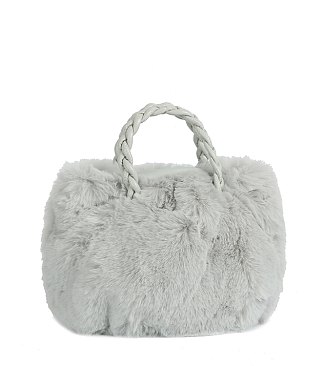 Faux Fur Braided Handle Tote Bag