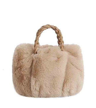 Faux Fur Braided Handle Tote Bag