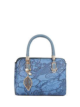 Embossed Flower Top Handle Satchel
