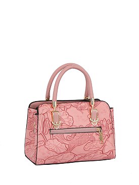 Embossed Flower Top Handle Satchel