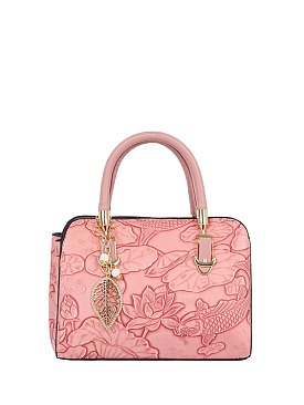 Embossed Flower Top Handle Satchel
