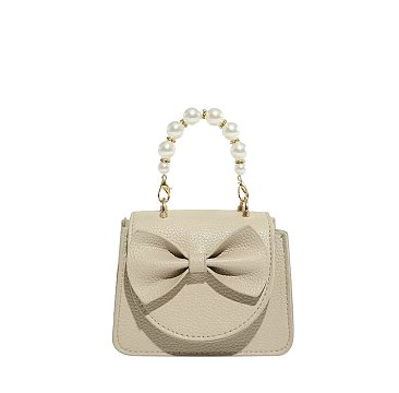 Bow Flap Pearl Handle Mini Handbag