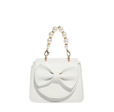 Bow Flap Pearl Handle Mini Handbag