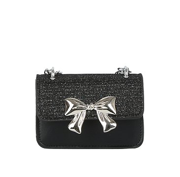 Bow Glitter Flap Mini Handbag