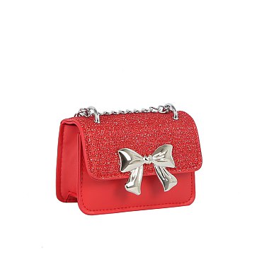 Bow Glitter Flap Mini Handbag