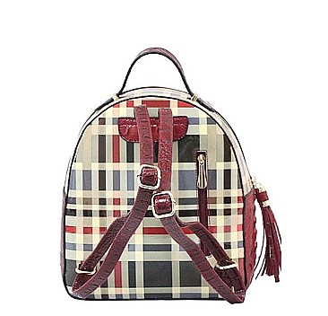 TRENDY GLOSSY CHECK TASSEL BACKPACK