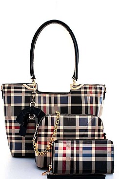 CHECK PLAID HANDBAG 3PC SET