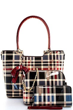 CHECK PLAID HANDBAG 3PC SET