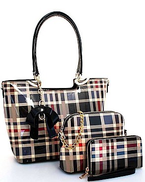 CHECK PLAID HANDBAG 3PC SET