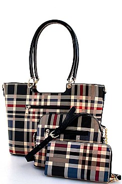 CHECK PLAID HANDBAG 3PC SET