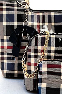 CHECK PLAID HANDBAG 3PC SET