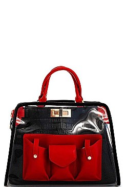 FASHIONABLE TRANSPARENT PU LEATHER COMBI SATCHEL WITH LONG STRAP JY-H-810111