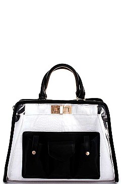 FASHIONABLE TRANSPARENT PU LEATHER COMBI SATCHEL WITH LONG STRAP JY-H-810111