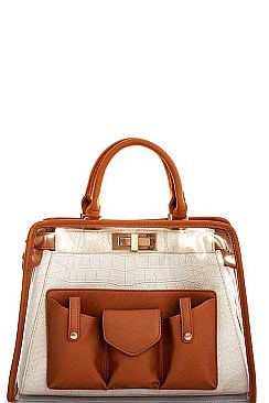 FASHIONABLE TRANSPARENT PU LEATHER COMBI SATCHEL WITH LONG STRAP JY-H-810111